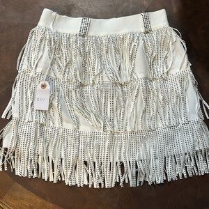 Kiwi brand- White fringe rhinestone stone skirt size Medium